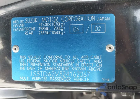 2002 Suzuki Grand Vitara Jlx/Limited из США, поврежденный, VIN JS3TD62V324162067